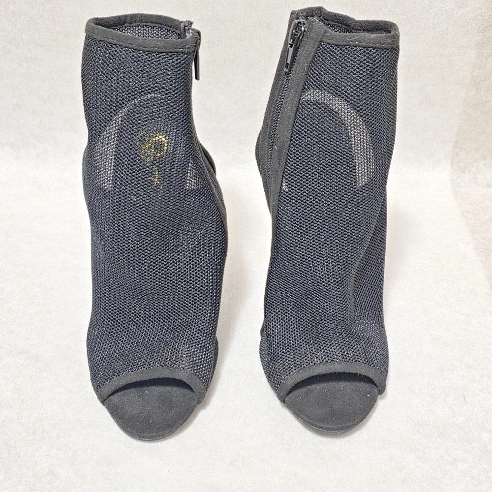 So Me Penny Black Mesh Peep Toe Ankle Booties Stiletto Heels Women's Size 7